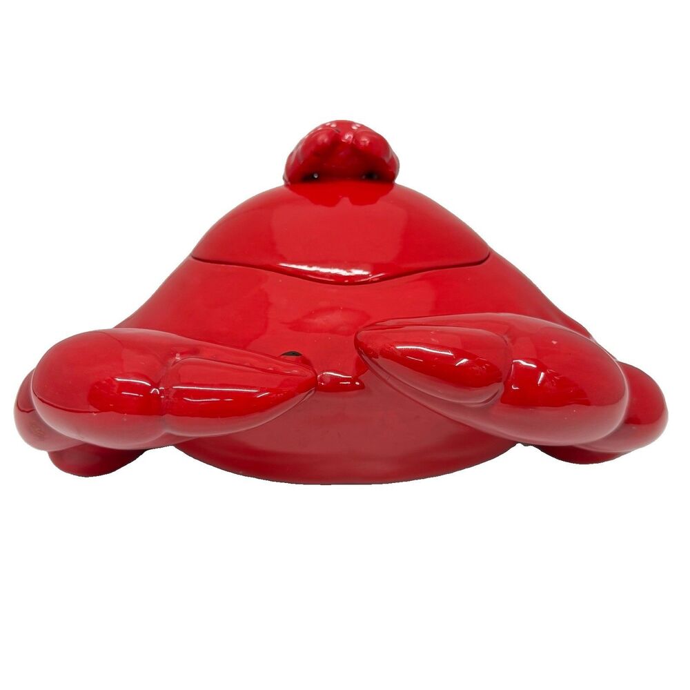 Coastal Collection Red Crab Cookie Jar/Serving Dish Small Crab on Lid Nautical